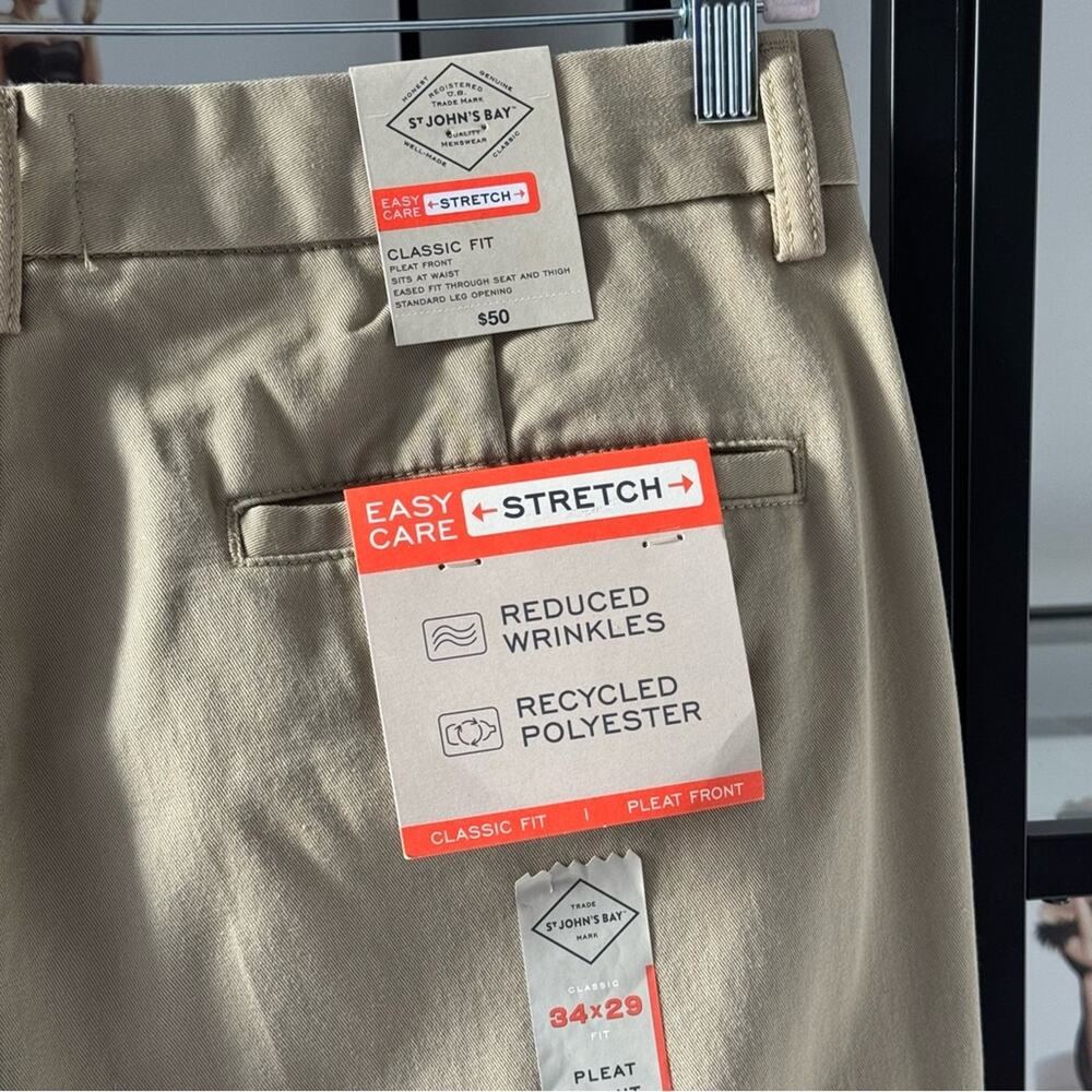 St John’s Bay Tan Classic Fit Pleat Front Easy Care Straight Leg Men’s 34 x 29 - Picture 4 of 11